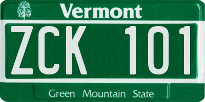 VT license plate ZCK101