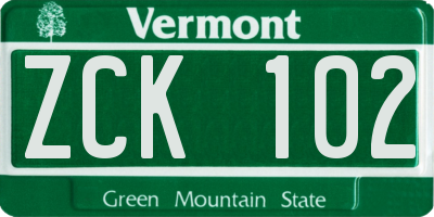 VT license plate ZCK102
