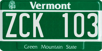 VT license plate ZCK103