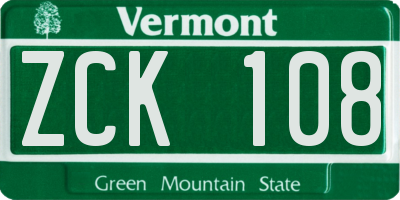 VT license plate ZCK108