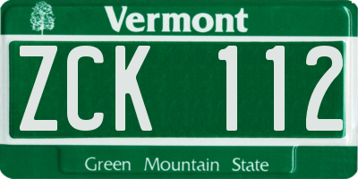 VT license plate ZCK112