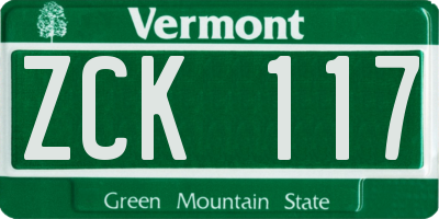 VT license plate ZCK117