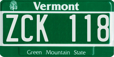 VT license plate ZCK118