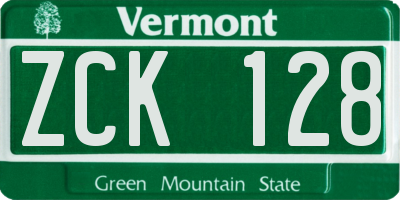 VT license plate ZCK128
