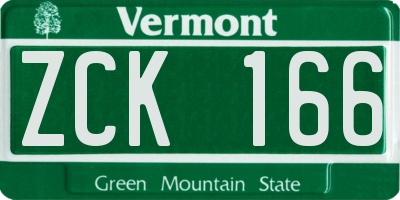 VT license plate ZCK166