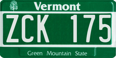 VT license plate ZCK175