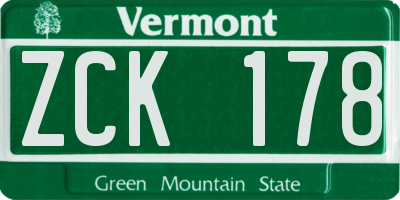 VT license plate ZCK178