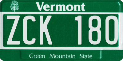 VT license plate ZCK180