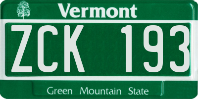 VT license plate ZCK193