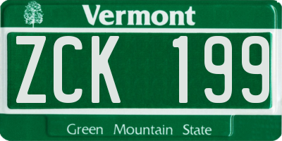 VT license plate ZCK199