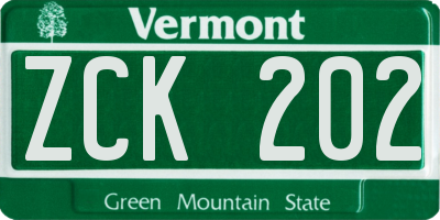 VT license plate ZCK202