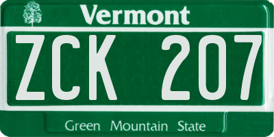 VT license plate ZCK207