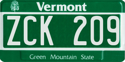 VT license plate ZCK209