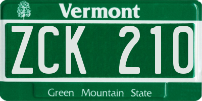 VT license plate ZCK210