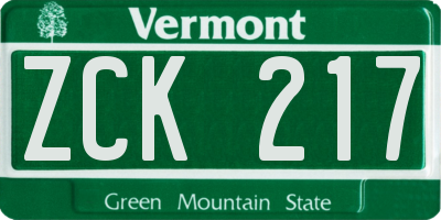 VT license plate ZCK217