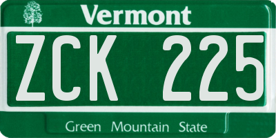 VT license plate ZCK225