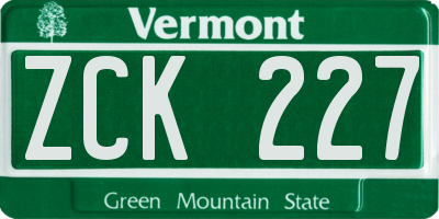 VT license plate ZCK227