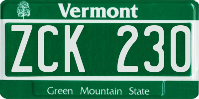 VT license plate ZCK230