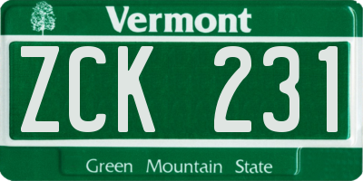 VT license plate ZCK231