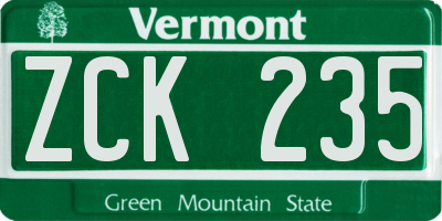 VT license plate ZCK235