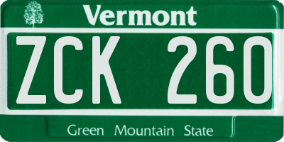 VT license plate ZCK260