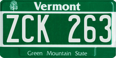 VT license plate ZCK263