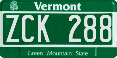 VT license plate ZCK288