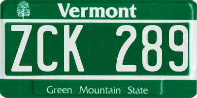 VT license plate ZCK289