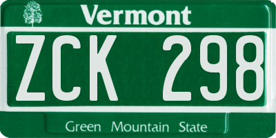 VT license plate ZCK298