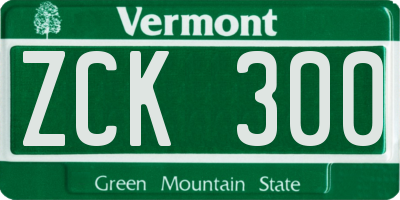 VT license plate ZCK300