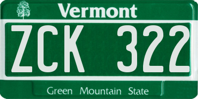 VT license plate ZCK322