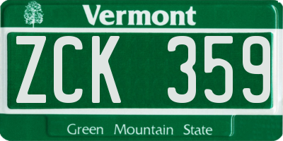 VT license plate ZCK359