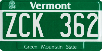 VT license plate ZCK362