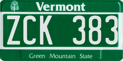 VT license plate ZCK383