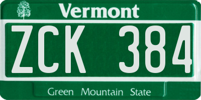 VT license plate ZCK384