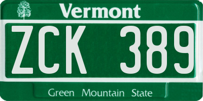 VT license plate ZCK389