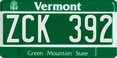 VT license plate ZCK392