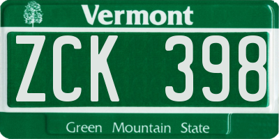 VT license plate ZCK398