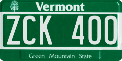 VT license plate ZCK400