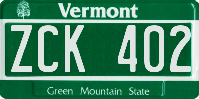 VT license plate ZCK402