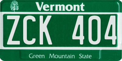 VT license plate ZCK404
