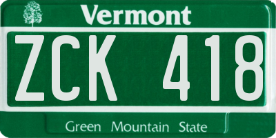 VT license plate ZCK418