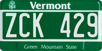 VT license plate ZCK429