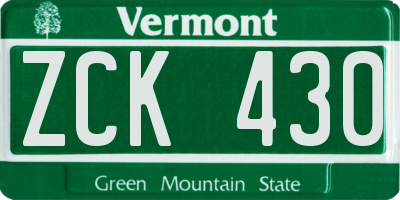 VT license plate ZCK430