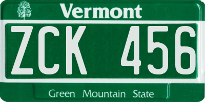 VT license plate ZCK456