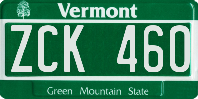 VT license plate ZCK460