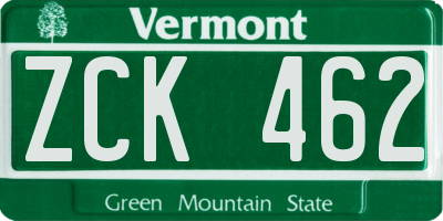 VT license plate ZCK462