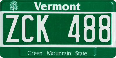 VT license plate ZCK488