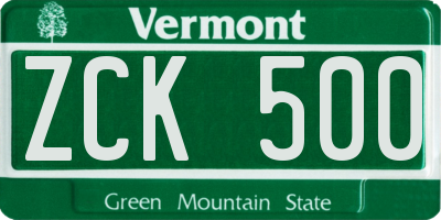 VT license plate ZCK500