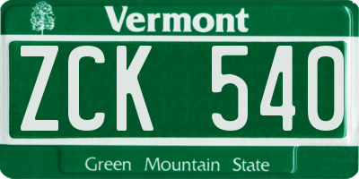 VT license plate ZCK540